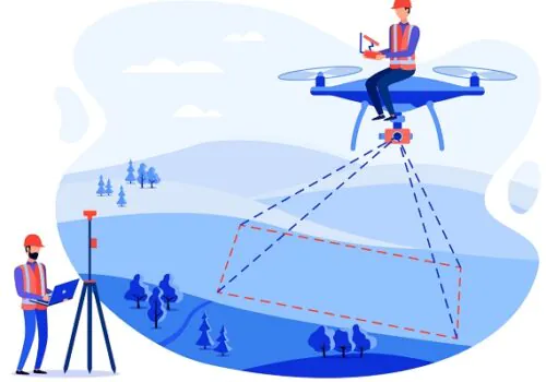 A survey being performed by a drone, part of Austin Engineering's survey services in Illinois