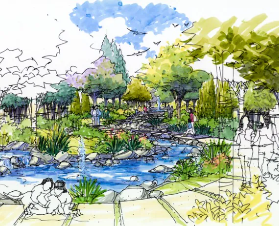 watercolor painting of a Landscape Architect Chattanooga TN 