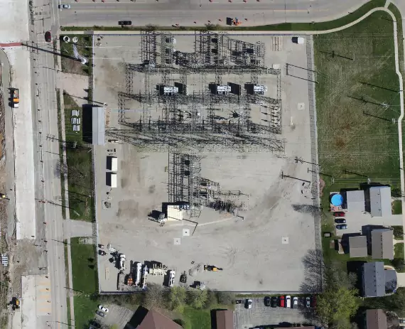 Drone Surveys Moline IL 1 An overhead drone view of a site is seen. Austin Engineering peerforms drone surveys.