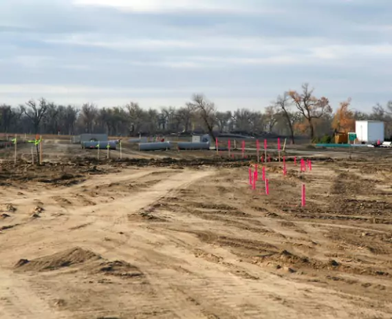 A residential property being staked out after Site Layout Surveys in Springfield IL