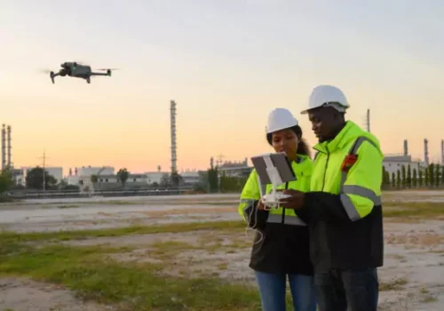 Two engineers fly drones to perform Drone Surveys in Champaign IL