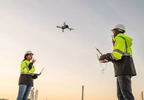 Two team members from Austin Engineering work on Drone Surveys in Bloomington IL